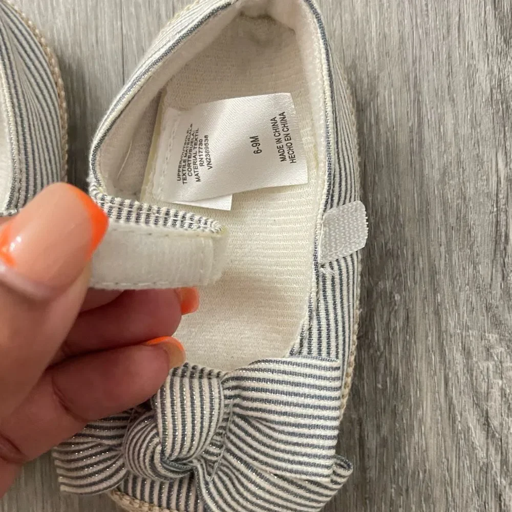 Target Baby Girl’s Striped Seersucker Bow Detail Slipper Crib Shoes 6-9 Months